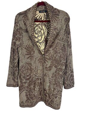 Neutral Floral Knit Sweater L Earthy Granola Boho Indie Festival Folk Artsy Chic